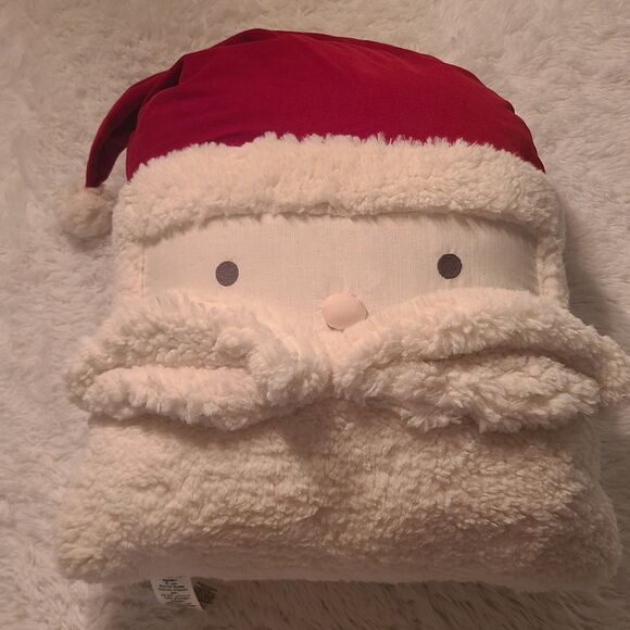 Pottery Barn Kids White Santa Face Shaped Holiday Christmas Pillow 18" x 16" EUC - Picture 1 of 4